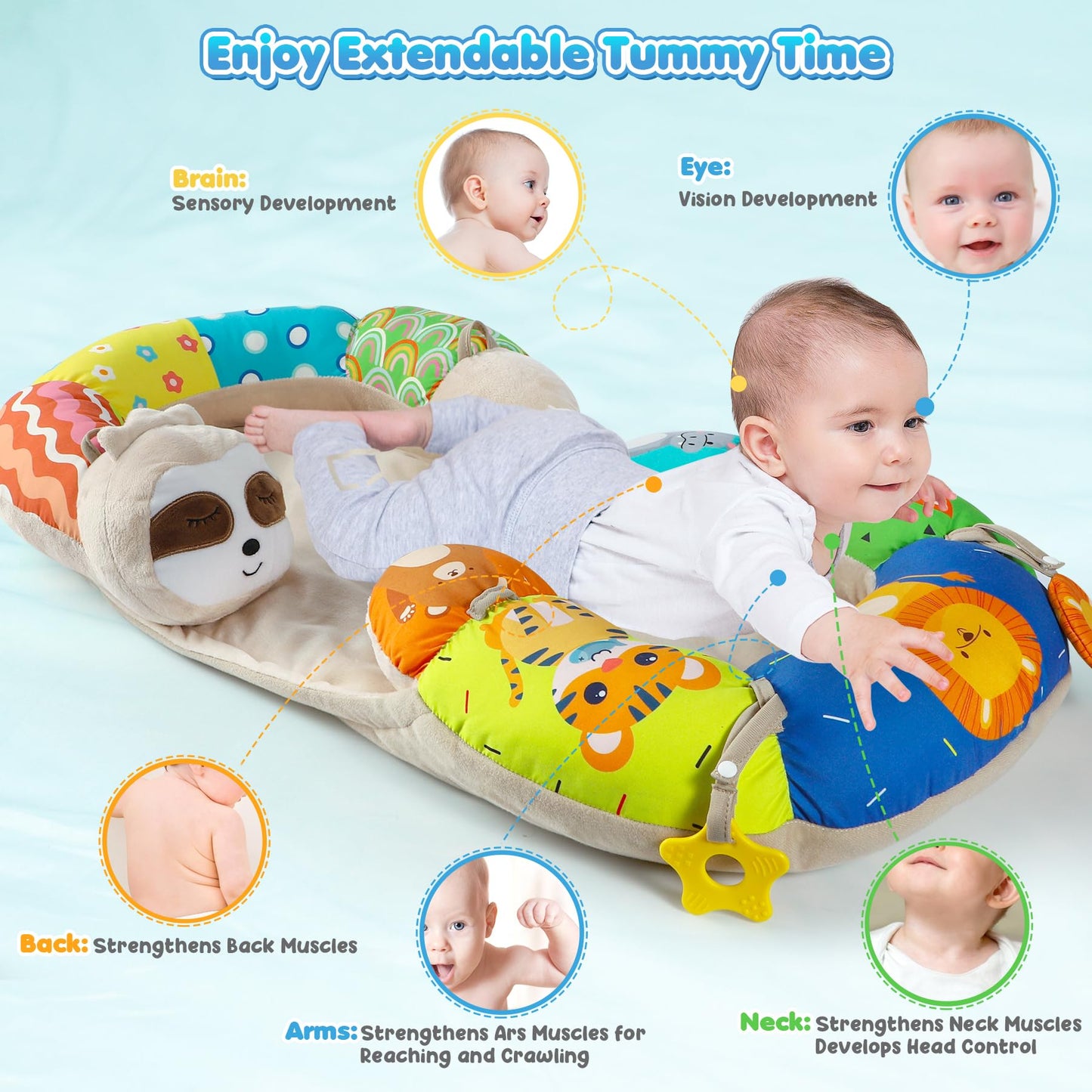 Urmywo Tummy Time Mat - 4 In 1 Cozy Tummy Time & Seated Support Pillow, Sitting Support For Newborn 0-12 Months, Infant Baby Sit