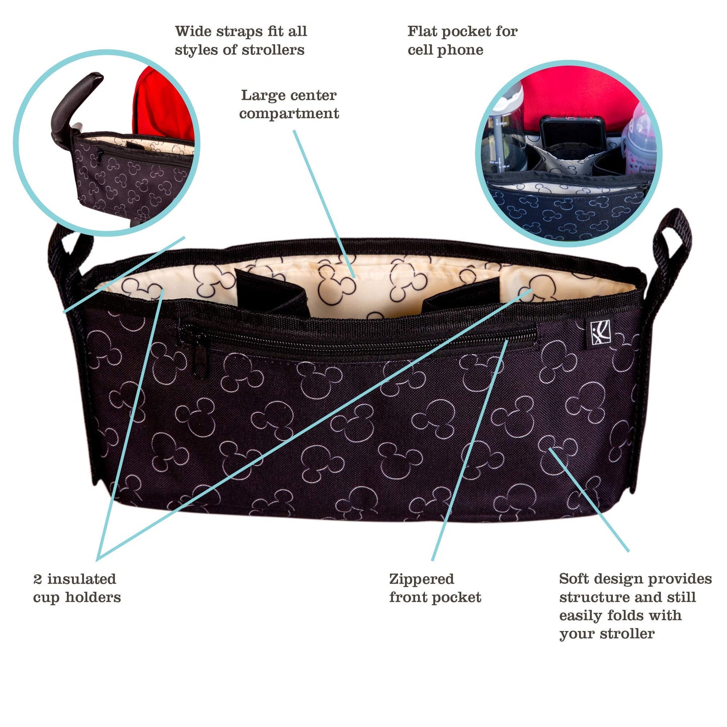 Disney Baby By J.L. Childress Cargo 'N Drinks Parent Tray - Universal Stroller Organizer - Stroller Accessory With Insulated Cup