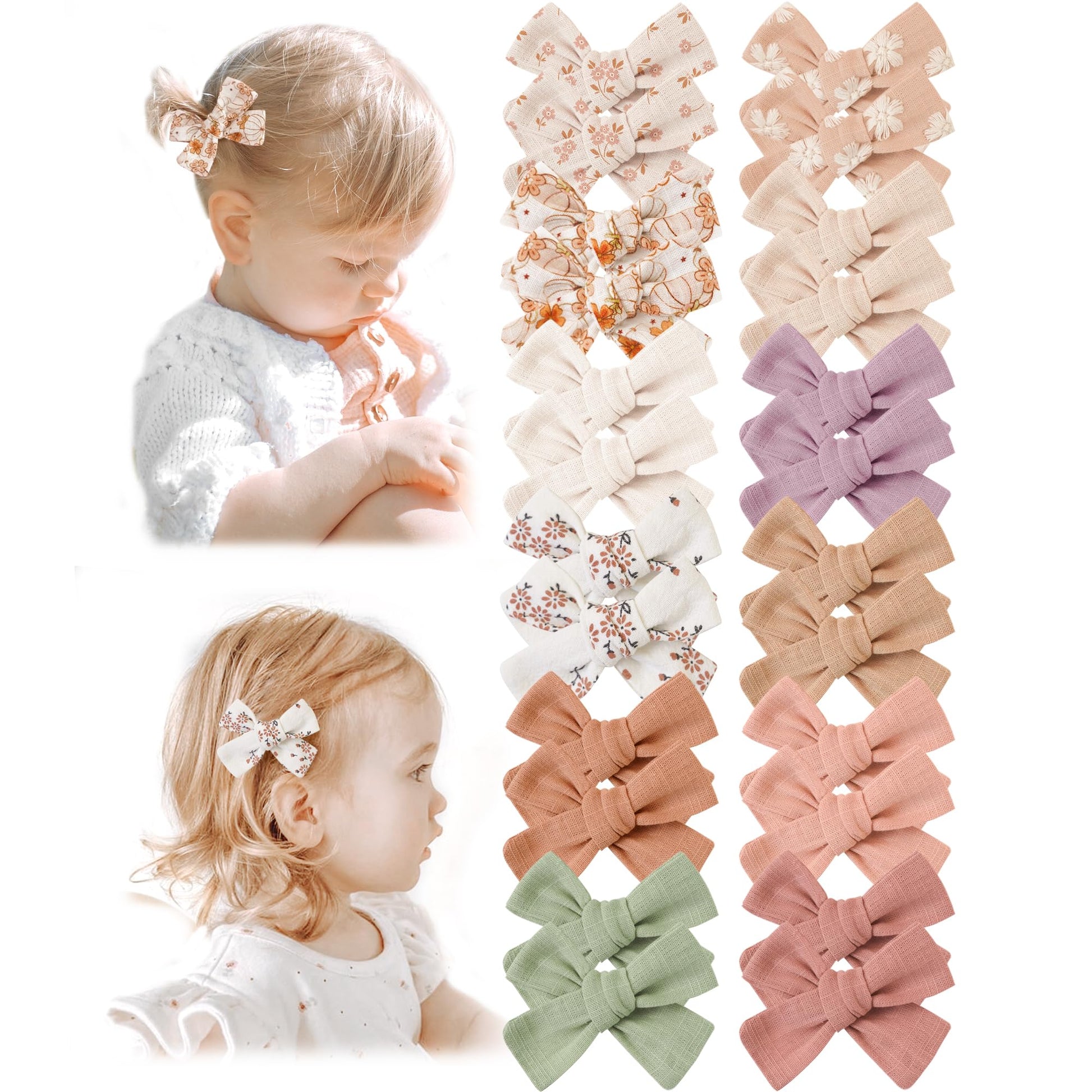 Niceye Baby Hair Clips - 24 Pcs Fully Lined Hair Bow Clips For Fine Hair Cotton Tiny Hair Barrettes For Infants, Toddlers, And L