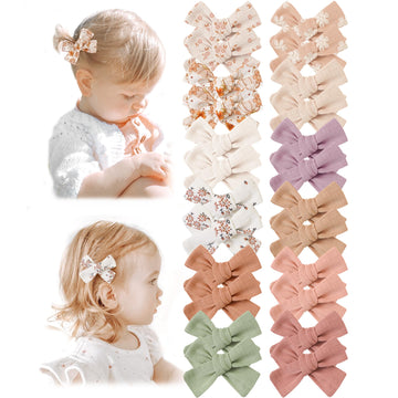 Niceye Baby Hair Clips - 24 Pcs Fully Lined Hair Bow Clips For Fine Hair Cotton Tiny Hair Barrettes For Infants, Toddlers, And L