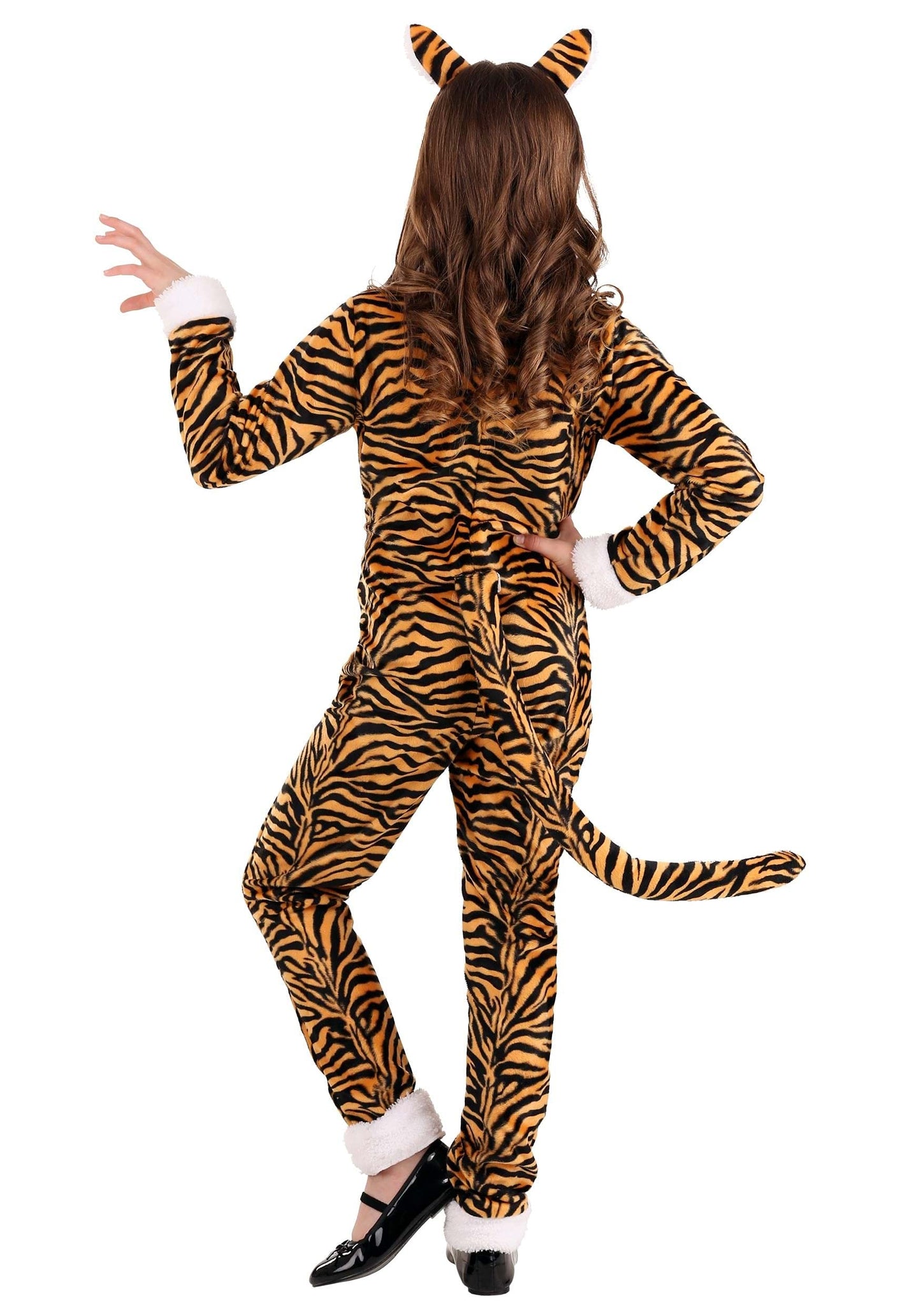 Girl'S Tigress Costume With Headband - Kid'S Tiger Jumpsuit - Child Jungle Cat Animal Halloween Costume Xs