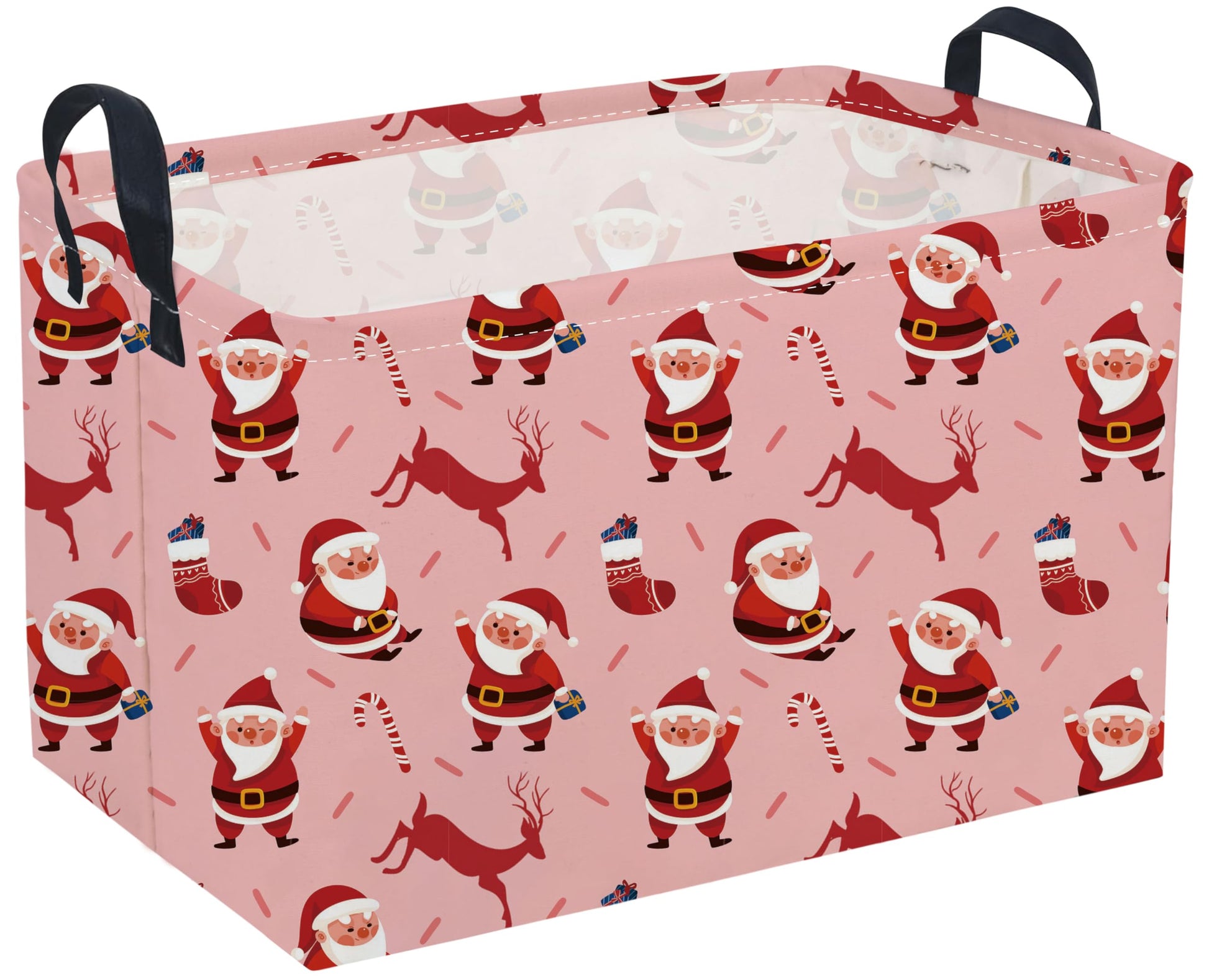 Rectangular Christmas Basket,Pink Basket.Cute Baskets for Girls, Snowman Baskets with Handles.Books Bins,Gifts Box. (Pink Christ