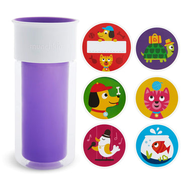 Munchkin? Miracle? 360 Insulated Sippy Cup, Includes Stickers To Customize Cup, 9 Ounce, Purple
