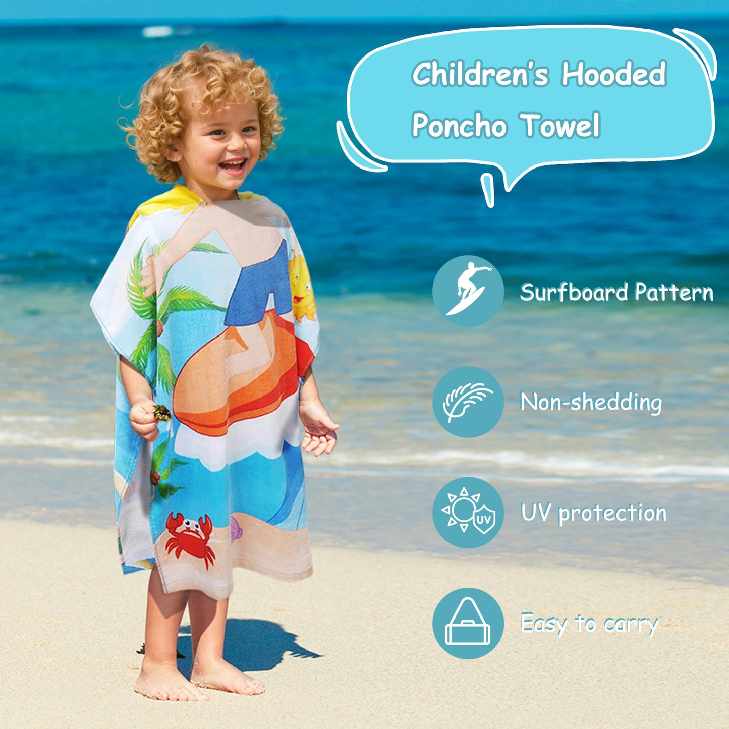Catalonia Hooded Bath Towel For Boy 2-6 Years Old,100% Cotton Swim Poncho Towel, Sand Proof Beach Pool Towel For Child Kids Todd