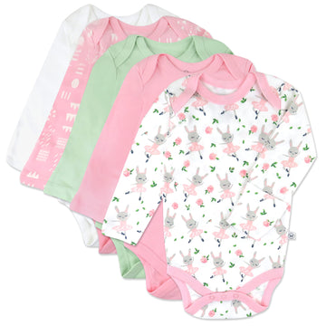Honestbaby Unisex Baby Organic Cotton Long Sleeve Bodysuits Multi Pack And Toddler T-Shirt Set, 5 Pack Tutu Cute, Newborn Us