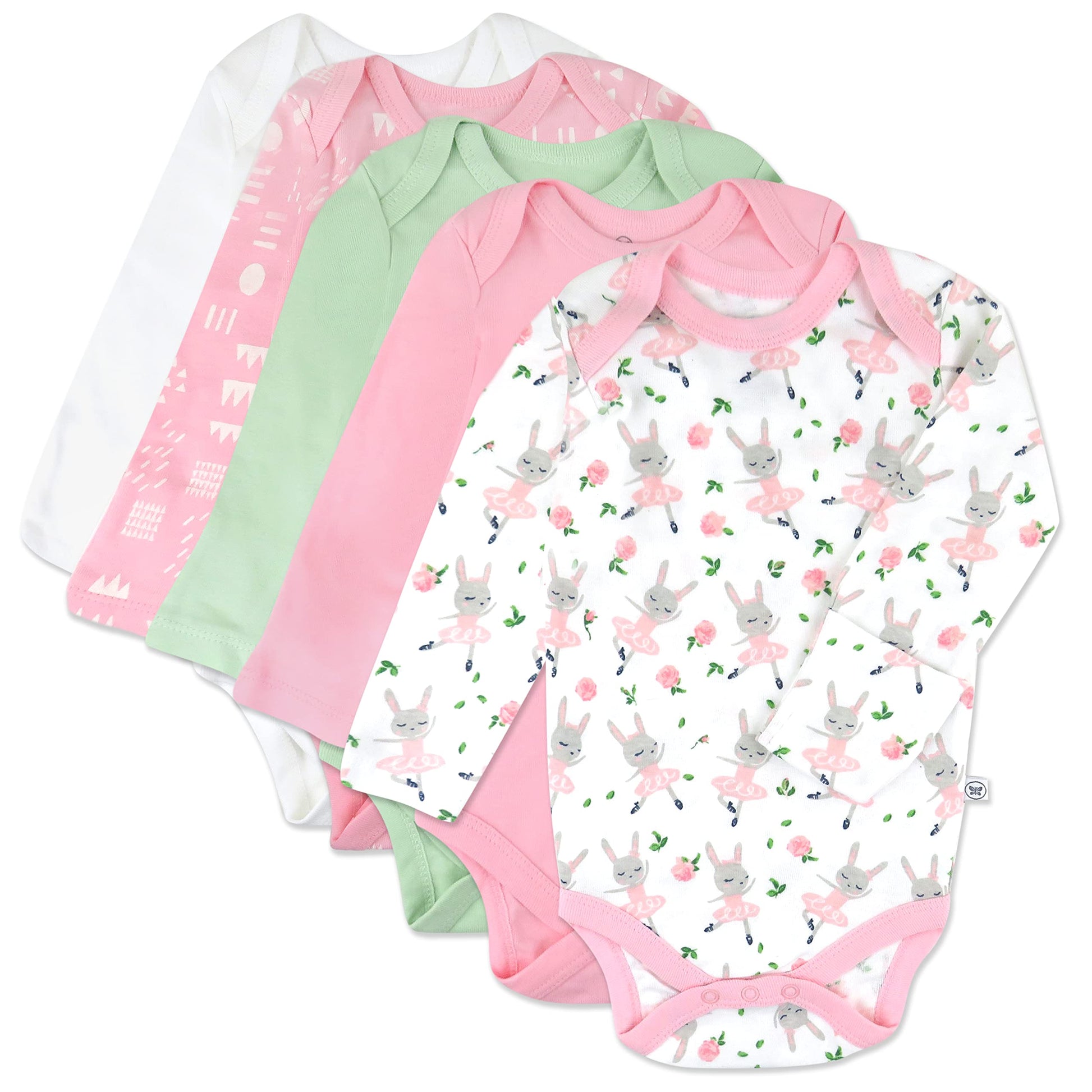 Honestbaby Unisex Baby Organic Cotton Long Sleeve Bodysuits Multi Pack And Toddler T-Shirt Set, 5 Pack Tutu Cute, 12 Months Us