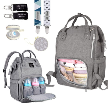 Dodo Babies Diaper Bag Backpack Set - Insulated & Waterproof Pockets - Plus Two Pacifier Clips, Binky Case & Stroller Straps (Te