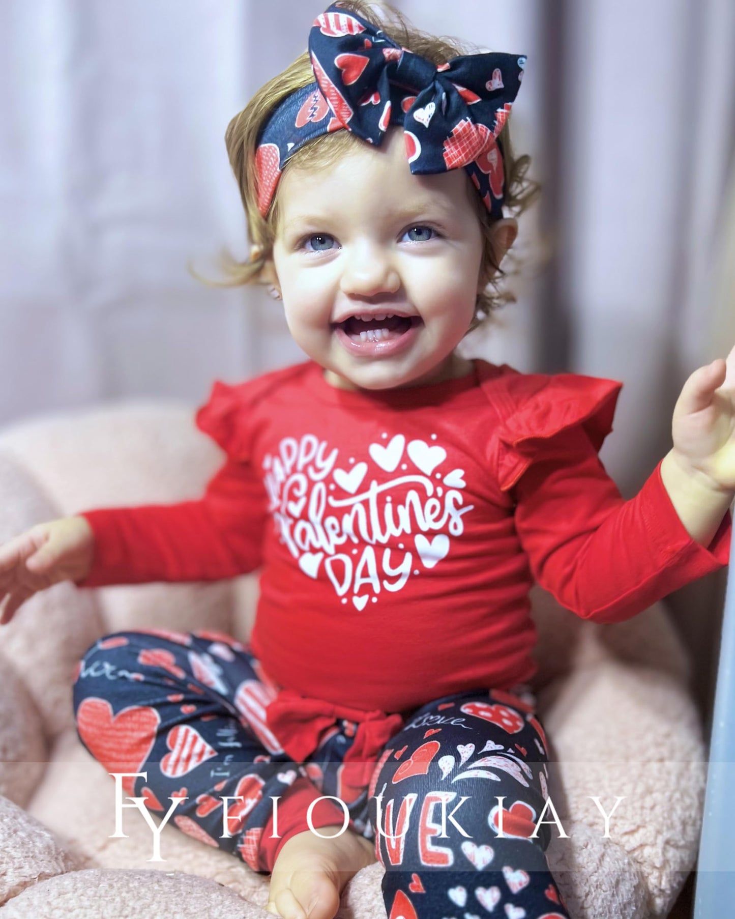 Fioukiay Newborn Baby Valentine'S Day Outfit Infant Girls My First Valentine'S Day Clothes Trim Bodysuit Love Pants (Red, Newbor