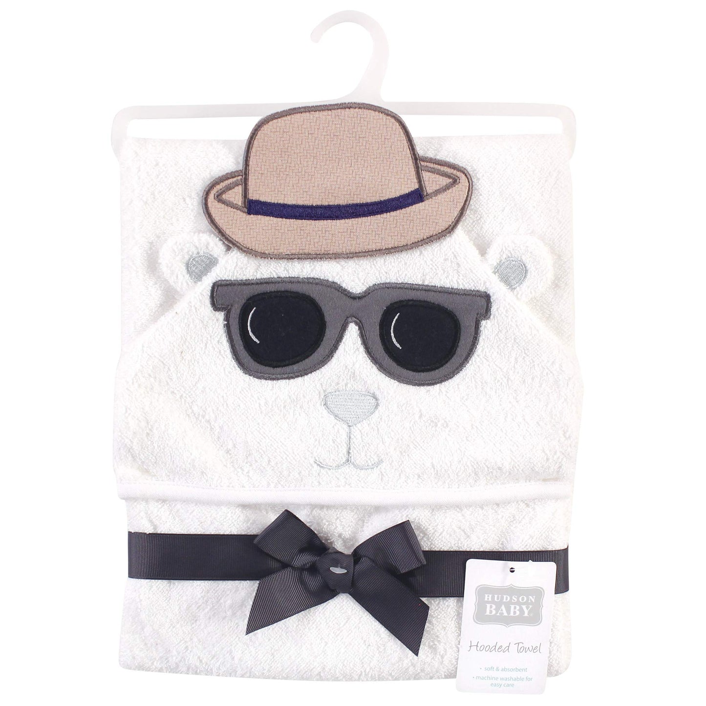 Hudson Baby Unisex Baby Cotton Animal Face Hooded Towel, Handsome Bear, One Size