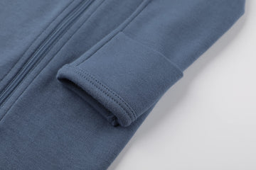 O2 Baby Baby Boys Girls Organic Cotton Zip Front Sleeper Pajamas, Footed Sleep  'N Play(0-3 Months, Blue Ashes)