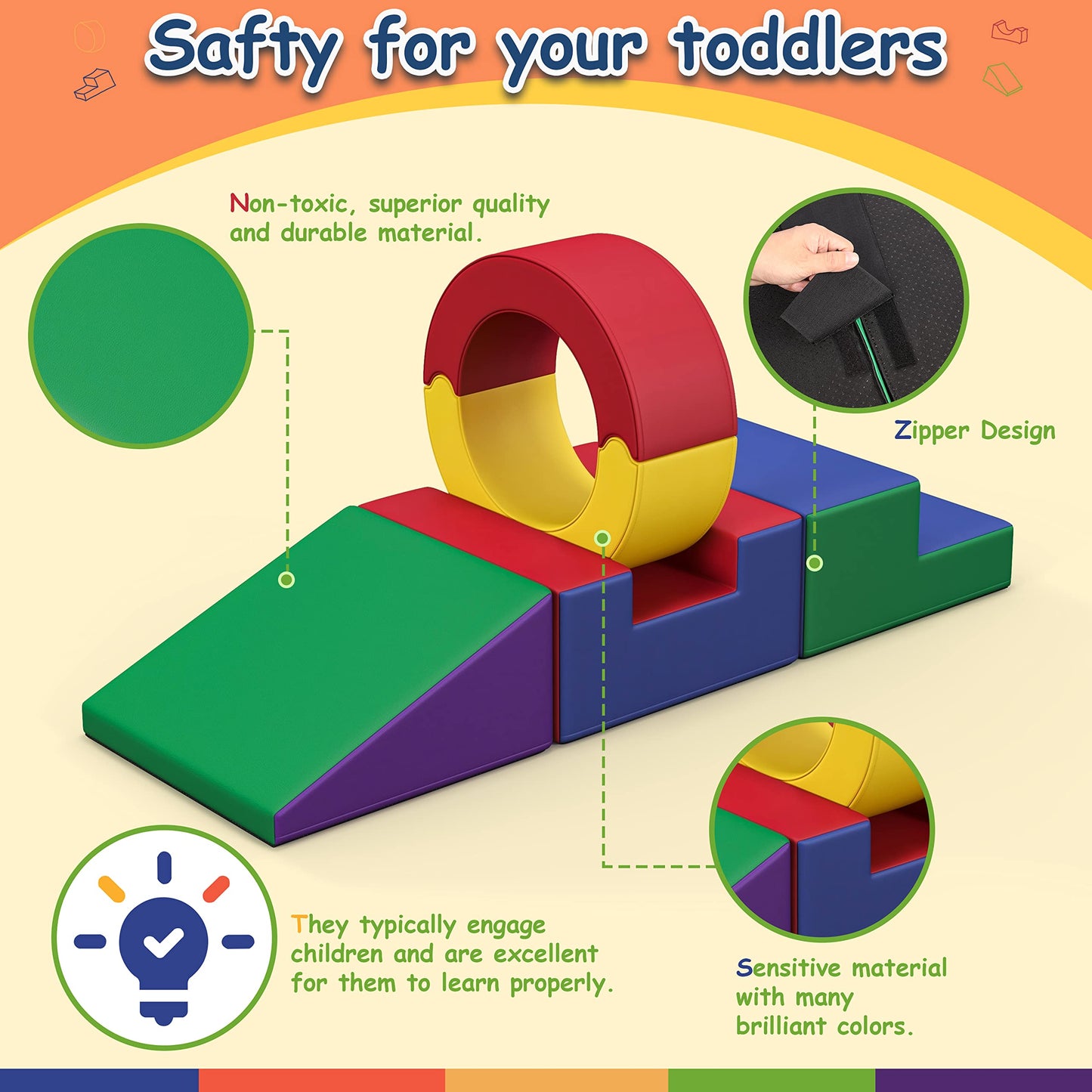 Betterhood Crawling And Sliding Soft Foam Block,Climbing Tunnels Play Sets For Toddlers 1-3, Crawl Activity Play Set For Child D