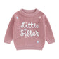 Amnnchya Toddler Infant Baby Girl Knit Sweater Big Sister Little Sister Matching Outfits Long Sleeve Pullover Sweatshirt (Rose P