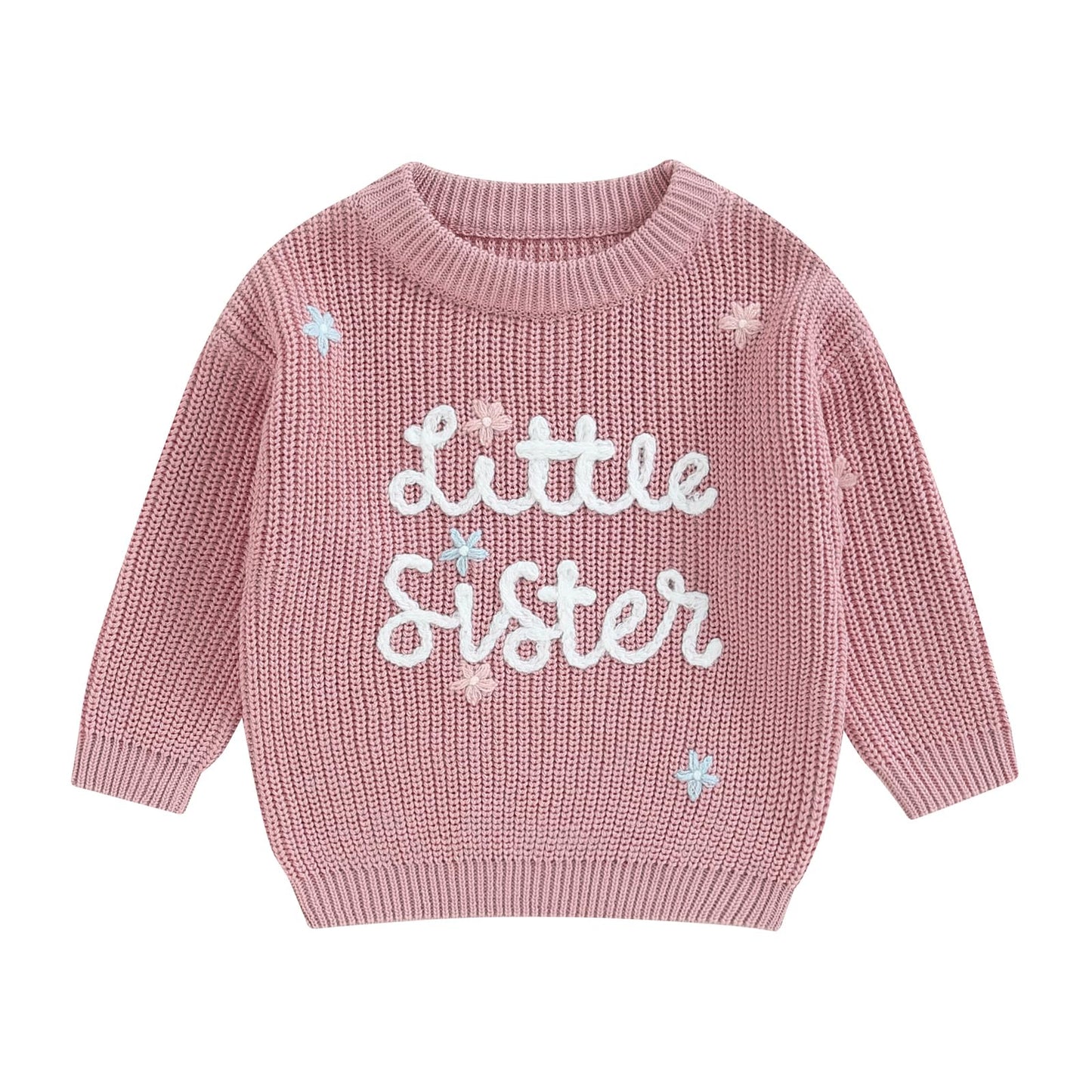 Amnnchya Toddler Infant Baby Girl Knit Sweater Big Sister Little Sister Matching Outfits Long Sleeve Pullover Sweatshirt (Rose P