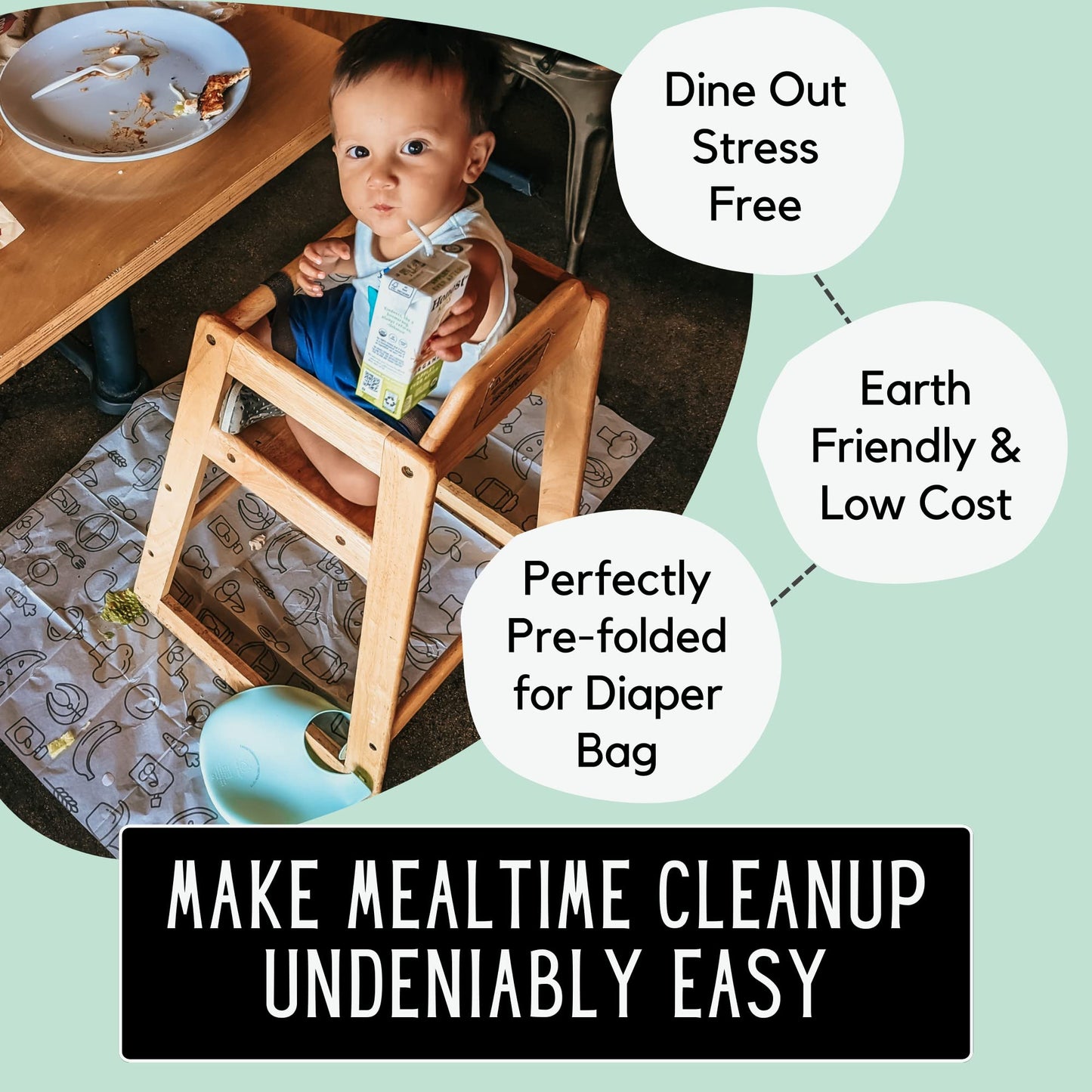 30 Pack | Disposable Splat Mats | Biodegradable + Compostable | Theo'S Mats | Under Highchair Splat Mat For Floor | Baby Led Wea