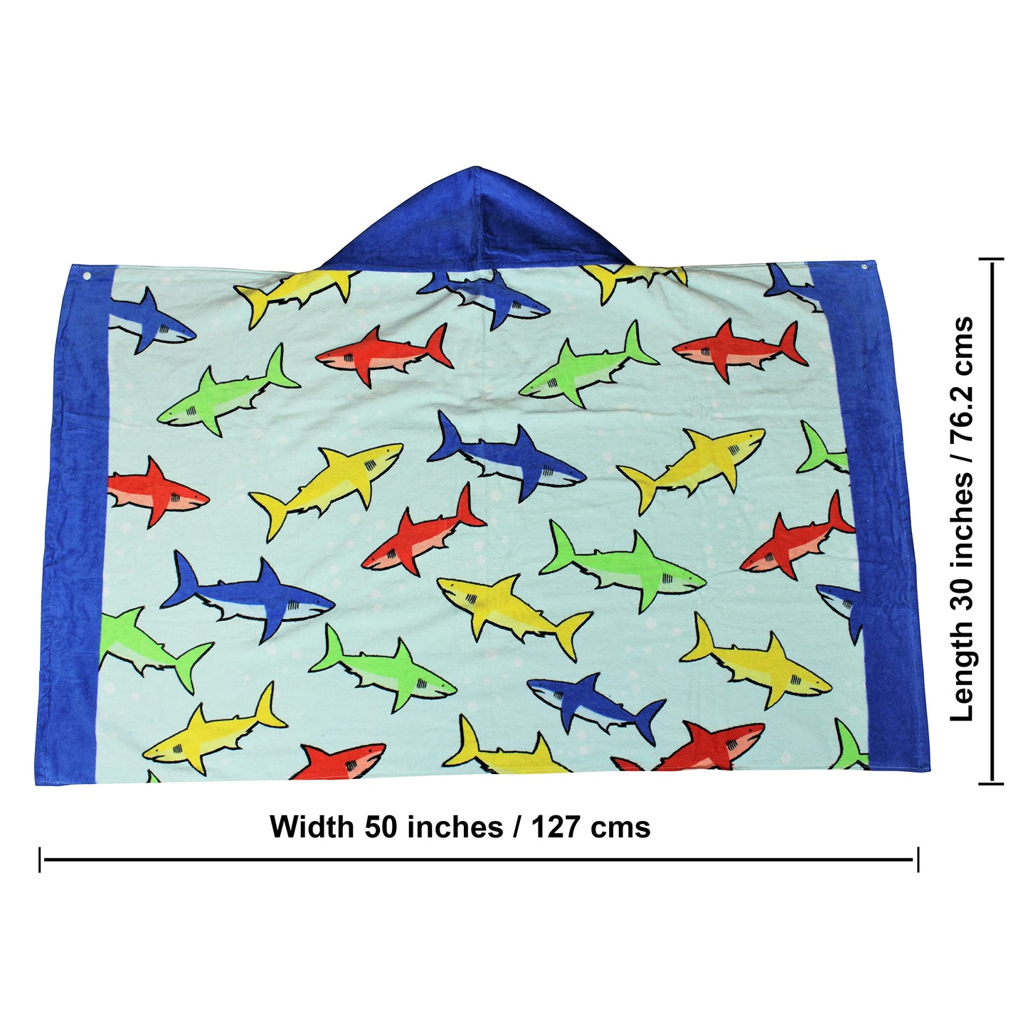 Dashn Products Hooded Bath Beach Towel For Kids - Shark - Large 50'X30' Inch Cotton Soft Absorbent With Hood For Toddler, Boys