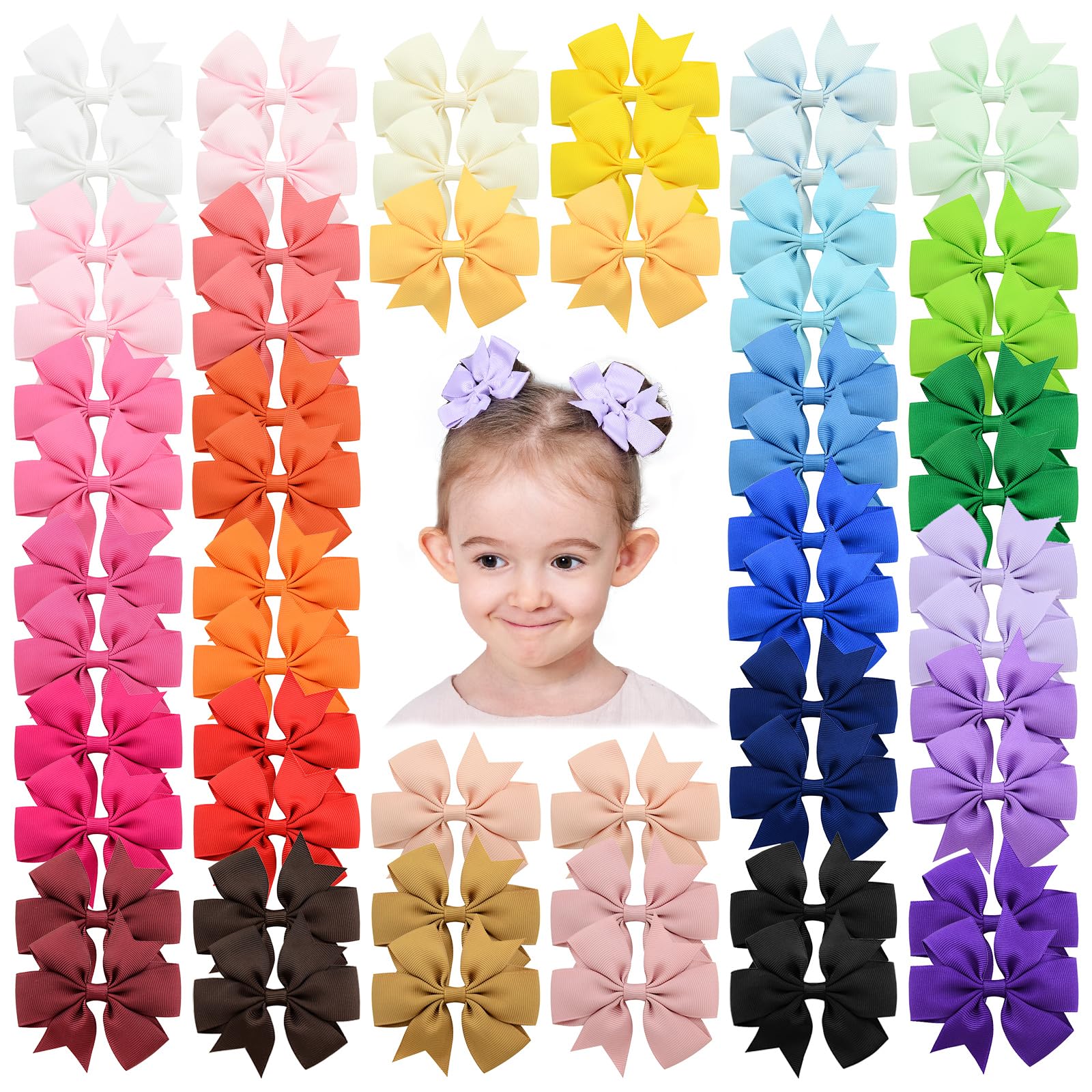 60Pcs 3 Inch Hair Bows Grosgrain Ribbon Toddler Hair Accessories With Alligator Clip Bow For Girls Baby Kids Teens In Pairs