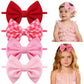 HairChrysm 4 Pcs Valentines Baby Bow Headbands, Red Pink Bow Headband Soft Nylon Handmade Hair Accessories for Baby Infants Todd