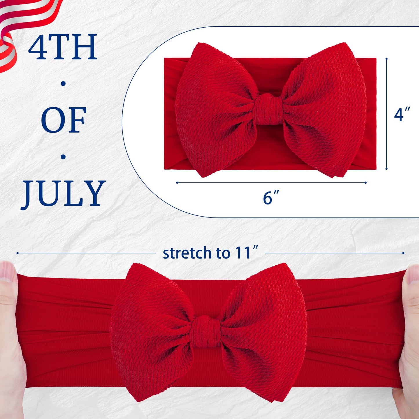 Oneninedream Patriotic 4Th Of July Hair Accessories For Baby Girls: Toddler Headband With American Flag Bow, White Stars In Red,