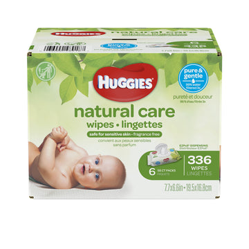Huggies Natural Care Unscented Baby Wipes, Sensitive, Water-Based, 6 Flip-Top Packs, 56 Count (Pack Of 6)