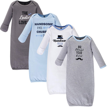 Hudson Baby Unisex Cotton Gowns, Handsome Fella, 0-6 Months