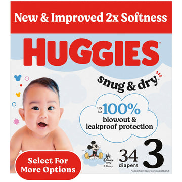 Huggies Size 3 Diapers, Snug & Dry Baby Diapers, Size 3 (16-28 Lbs), 34 Count, Packaging May Vary
