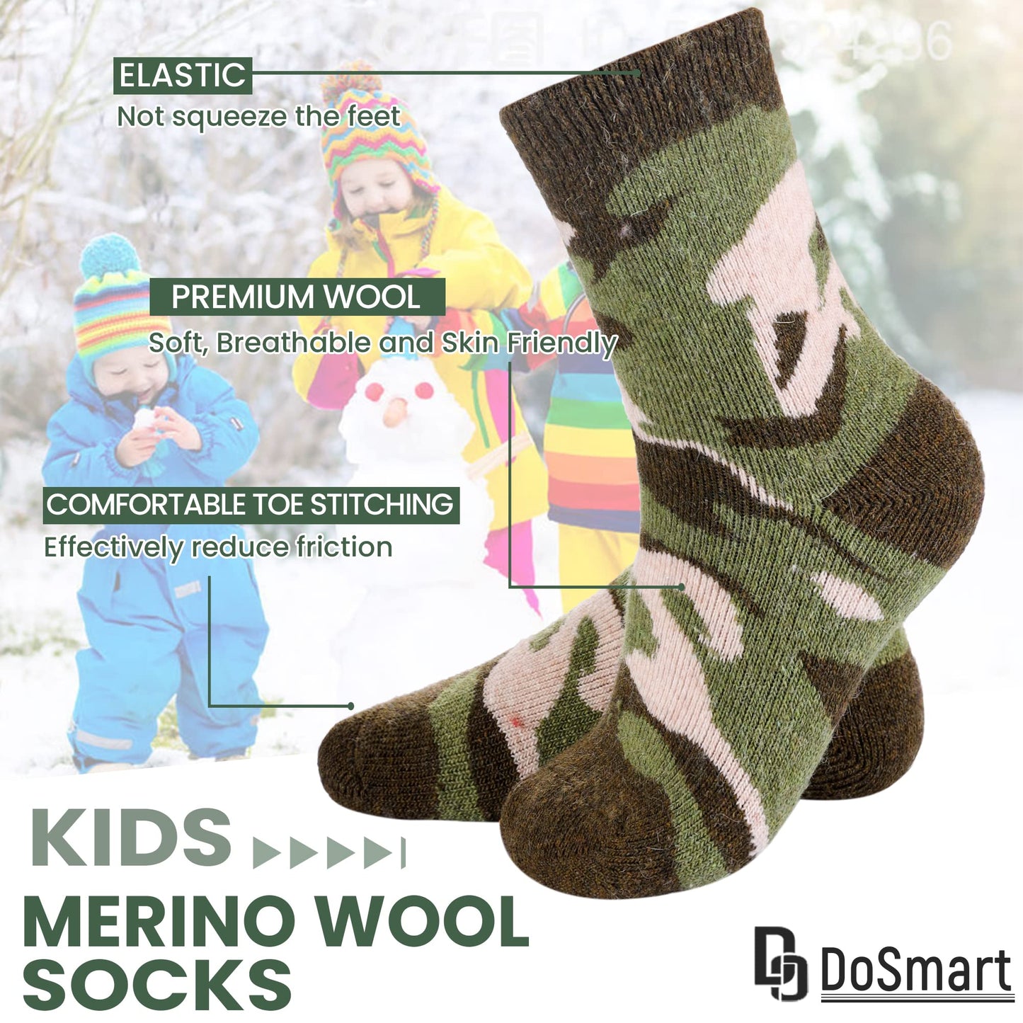 Children'S Winter Warm Wool Solid Color Socks Kids Boy Girls Thermal Crew Socks 6 Pairs (6 Pairs Camouflage, 8-12 Years)
