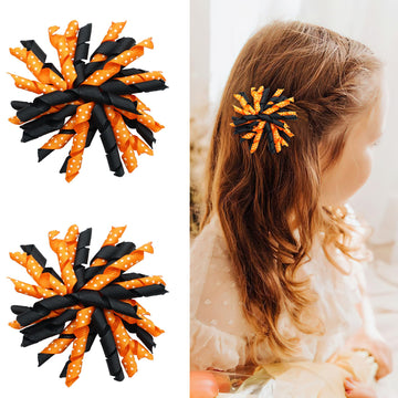 Yxiang 2Pcs Orange Korker Hair Bow Clips Toddler Girls 3'' Curly Corker Ribbon Hair Clip Spiral Swirl Festival Decor Accessories