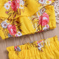 Boebnozcv Toddler Baby Girl Floral Halter Ruffled Outfits Set Yellow Strap Crop Tops+ Shorts Pants Summer Clothes Set