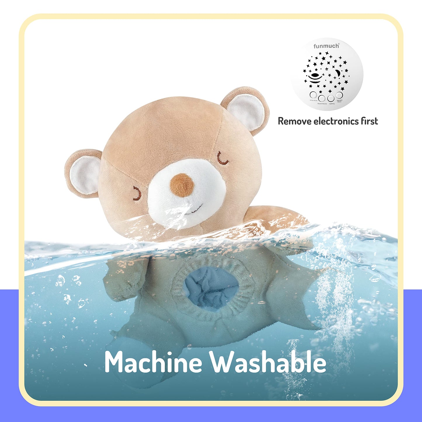 Teddy Bear Baby Soother - Sleep Soothing White Noise, Portable Night Light Projector and Melodies, Toddler Crib Lullaby Machine