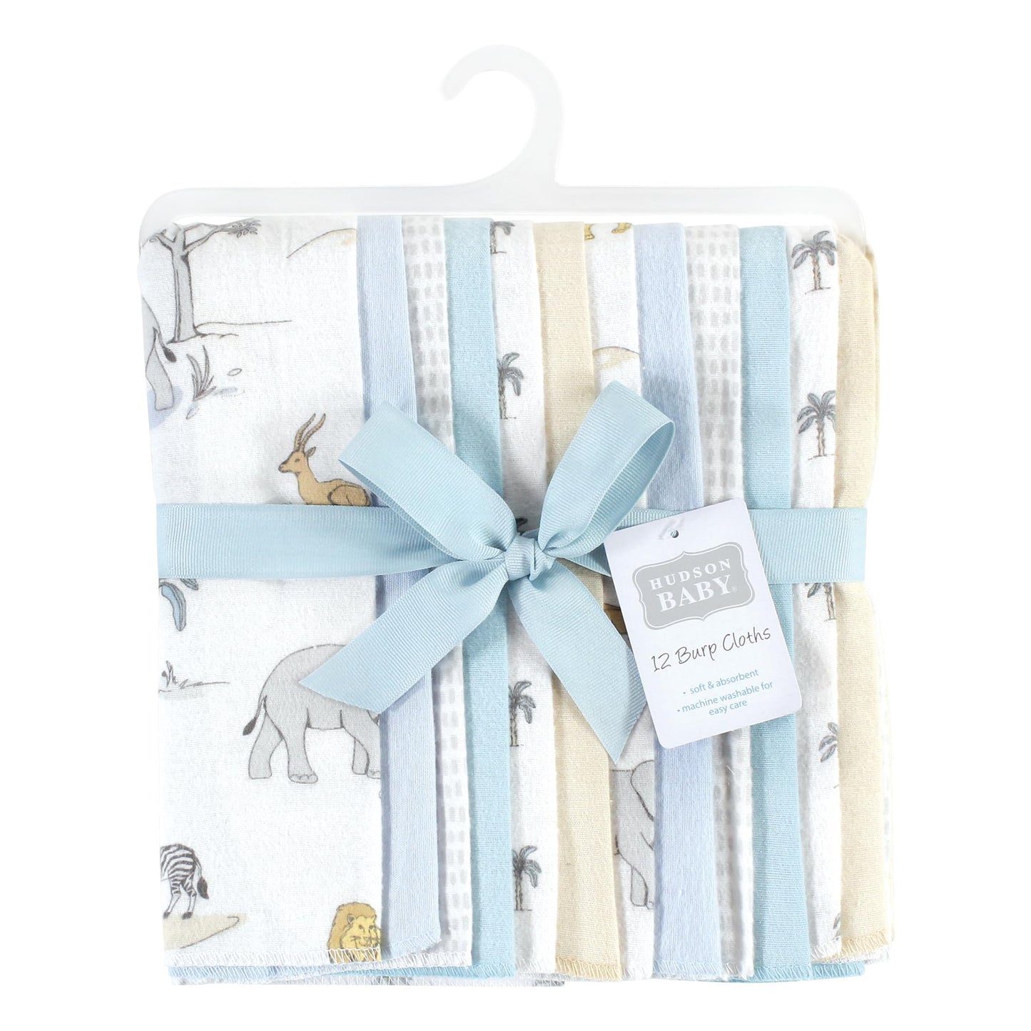 Hudson Baby Unisex Baby Cotton Flannel Burp Cloths Bundle, Boy Safari World, One Size