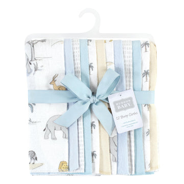 Hudson Baby Unisex Baby Cotton Flannel Burp Cloths Bundle, Boy Safari World, One Size