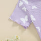 Kupretty Toddler Baby Girl Summer Clothes Ruffle Ribbed Knit Short Sleeves T-Shirt Tops + Shorts Cute Outfits Set (Ruffle Butter