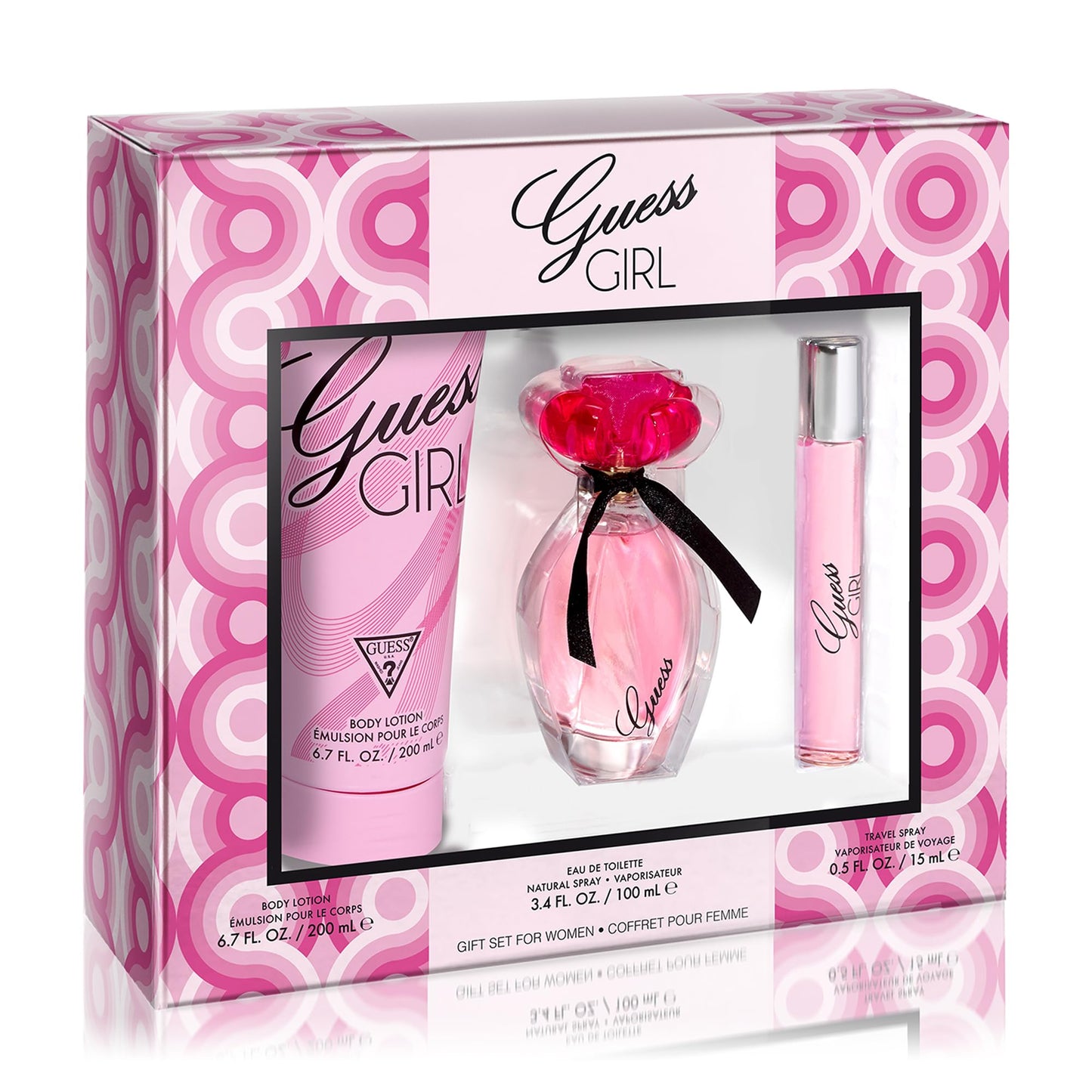 GUESS Girl Eau de Toilette 3 Piece Gift Set - Perfume Spray 3.4 Fl. Oz., Travel Spray 0.5 Fl. Oz., & Body Lotion 6.7 Fl. Oz.