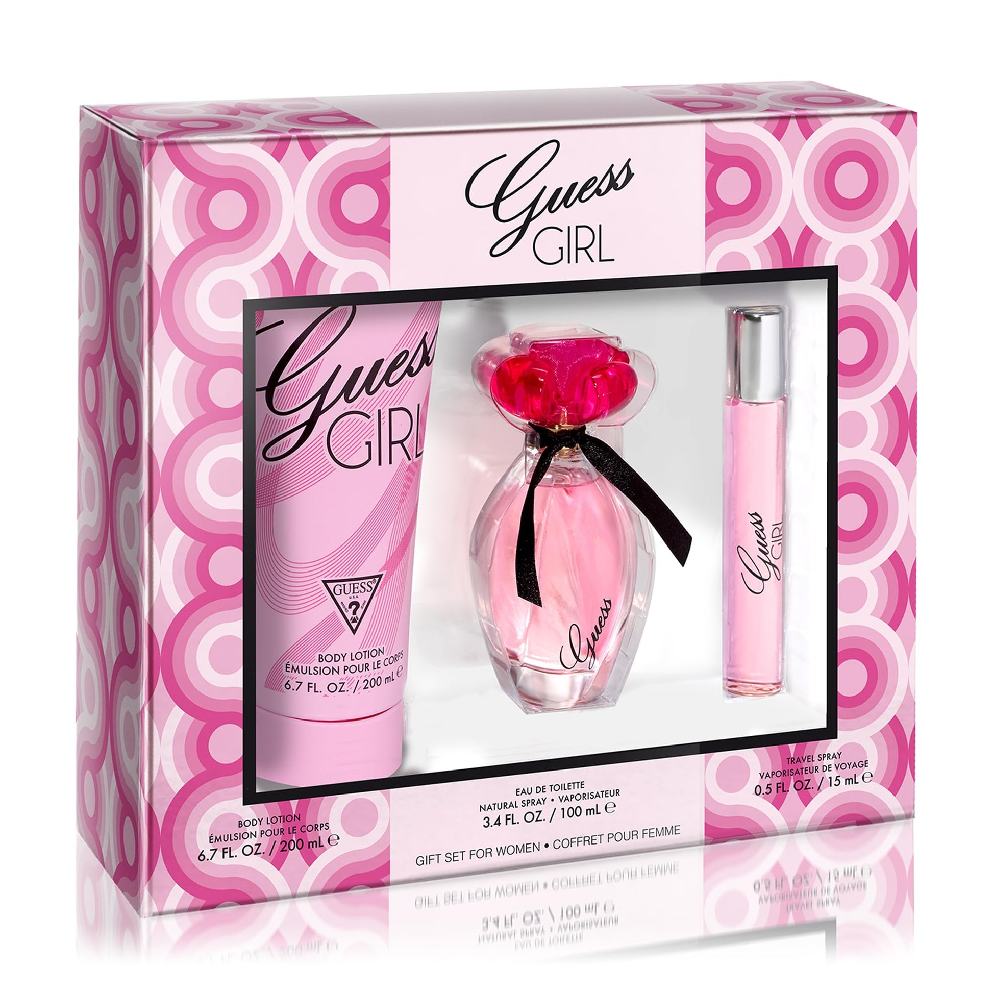 GUESS Girl Eau de Toilette 3 Piece Gift Set - Perfume Spray 3.4 Fl. Oz., Travel Spray 0.5 Fl. Oz., & Body Lotion 6.7 Fl. Oz.