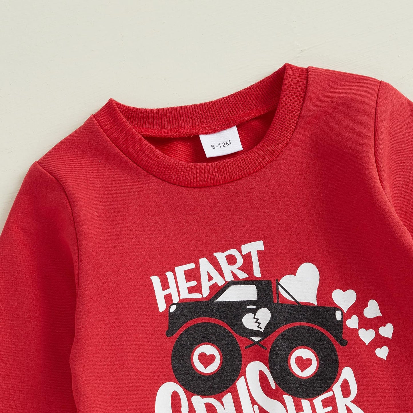 Beqeuewll Baby Boy Valentines Day Outfit Heart Lover Crusher Truck Valentine Sweatshirt Pants Set Toddler Boys Spring Outfits (R