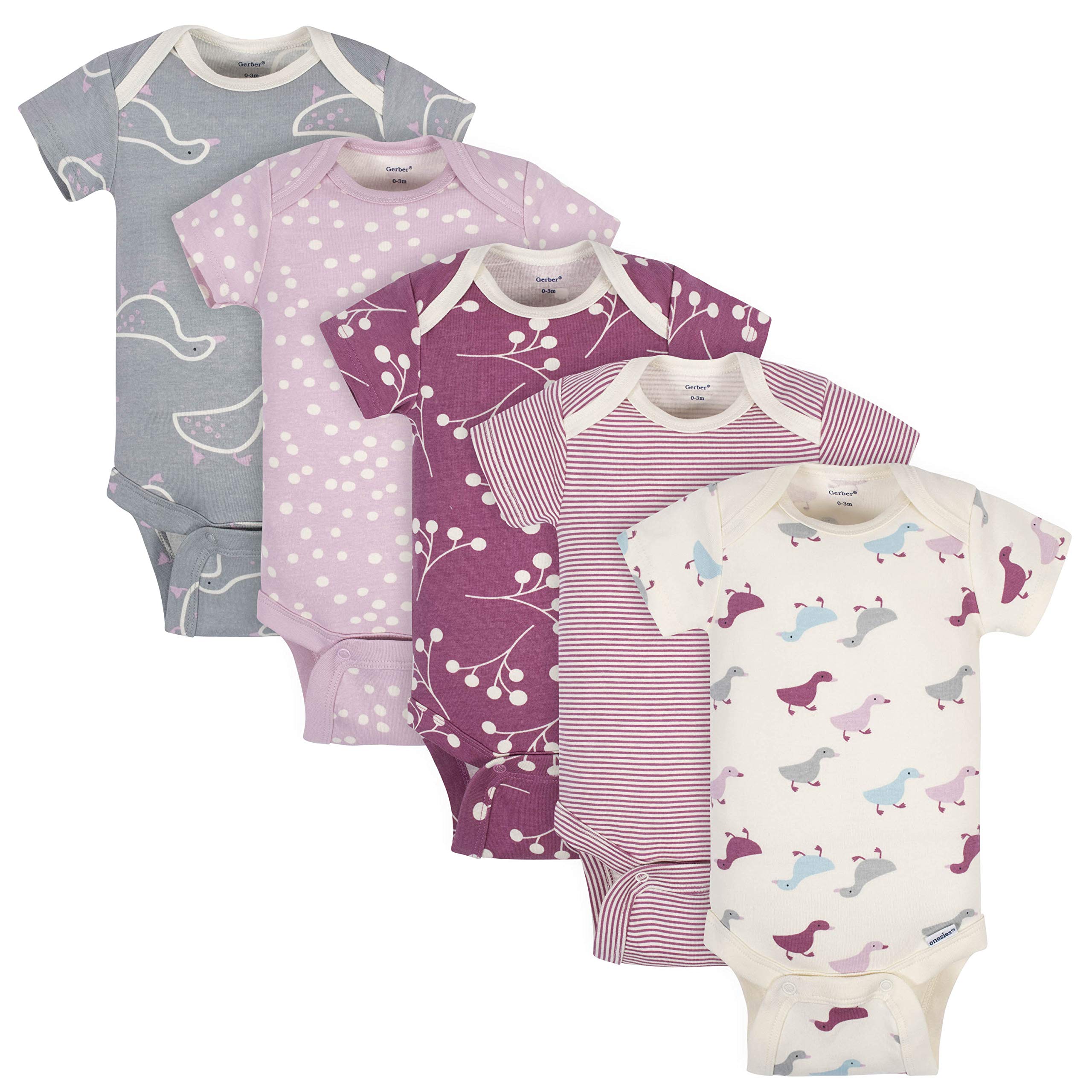 Grow By Gerber Baby Girls 5-Pack Short-Sleeve Onesies Bodysuits, Grey/ – Cutebab