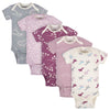 Grow By Gerber Baby Girls 5-Pack Short-Sleeve Onesies Bodysuits, Grey/Pink/Ivory, Newborn