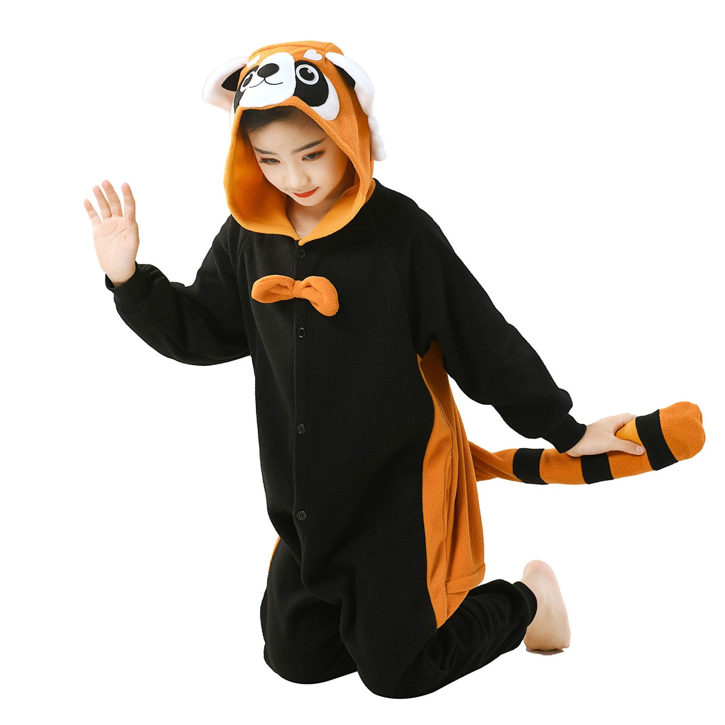 CANASOUR Red Panda Onesie Kids Halloween Cosplay Costume Girls One Piece Pjs Anime Unisex Hoodie Pajamas For 6-8 Years Boys Part
