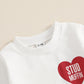 Toddler Boy Valentines Day Outfit Letter Print Crewneck Sweatshirt Tops Pants Cute Valentines Day Baby Boy Outfit Clothes (A-Whi