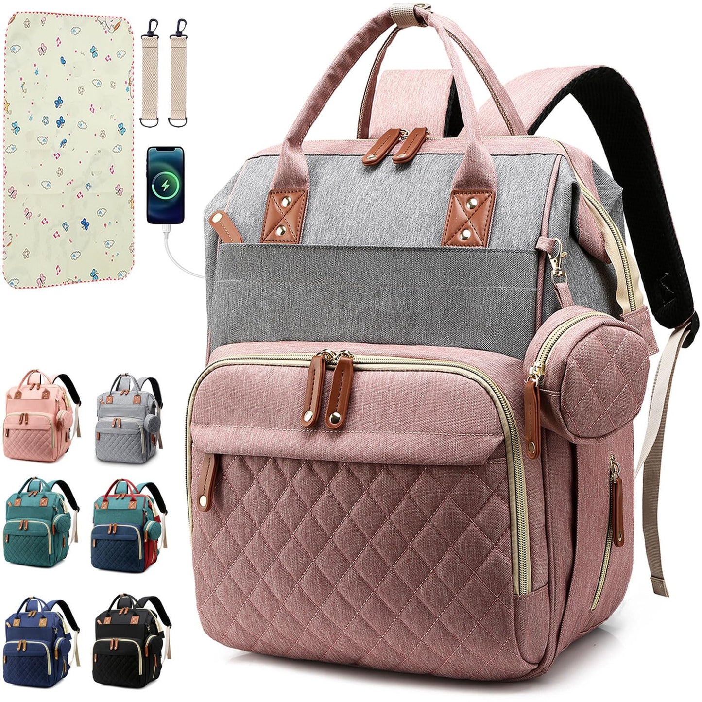 SHITIESHOU Diaper Bag Backpack Baby Bag, Baby Girl Boy Diaper Bag for Dad Mom with Pad, 16 Pockets, Pacifier Case, Large Diaper 