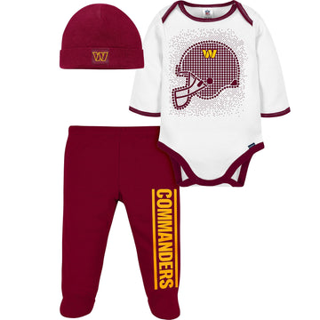 Gerber Nfl Baby Boys' 3Pc Bodysuit, Footed Pant, & Cap Set, Washington Commanders, 0-3 Months