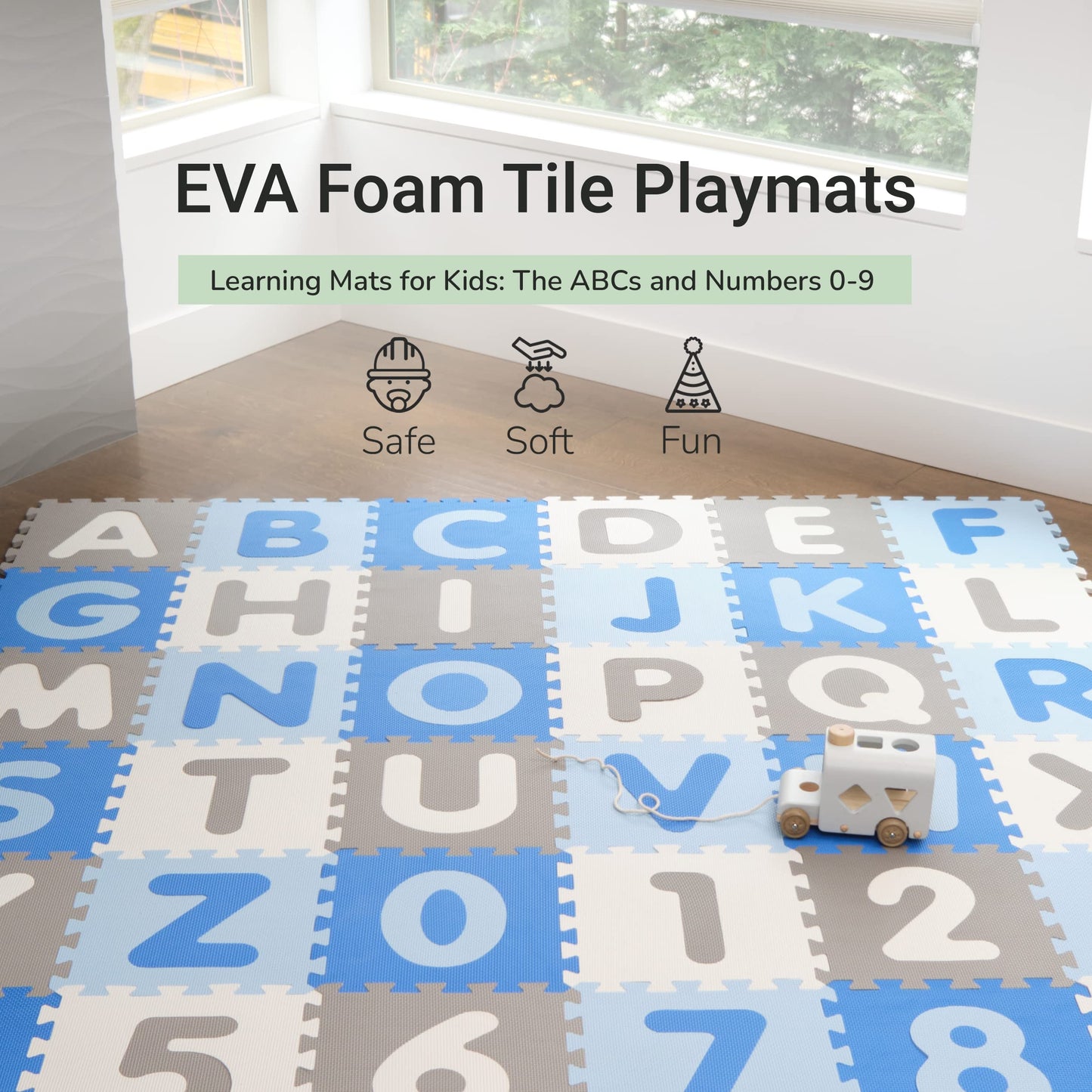 Tadpoles Foam Playmats for Kids, 36 Interlocking Tiles Teach the ABCs and Numbers 0-9, Total Floor Coverage 74    x 74    (36 Sq