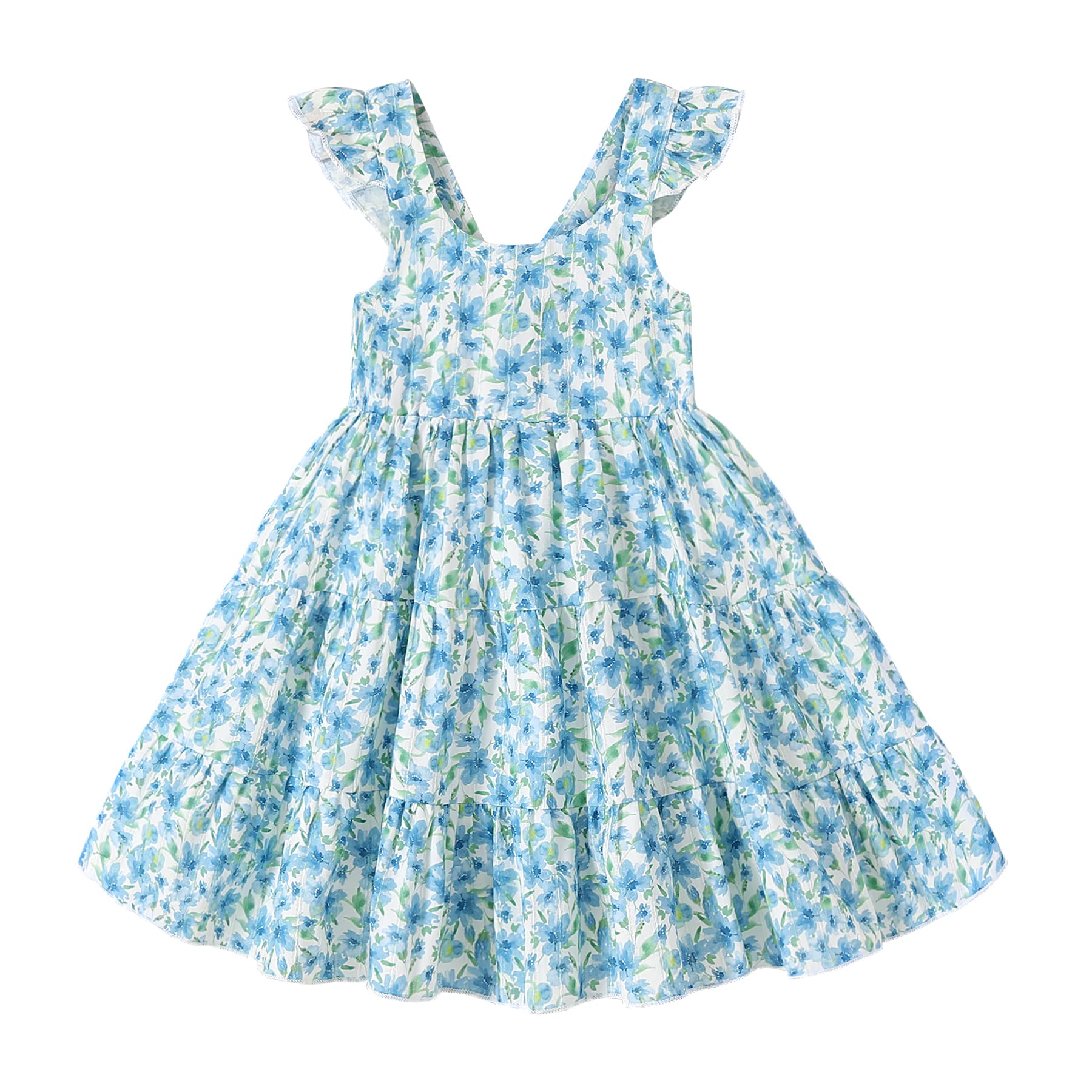 Younger Tree Toddler Baby Girl Dress Summer Outfits Flutter Sleeve Smocked Dress Kids Causal Boho Dresses Clothes (4-5T, Toddler