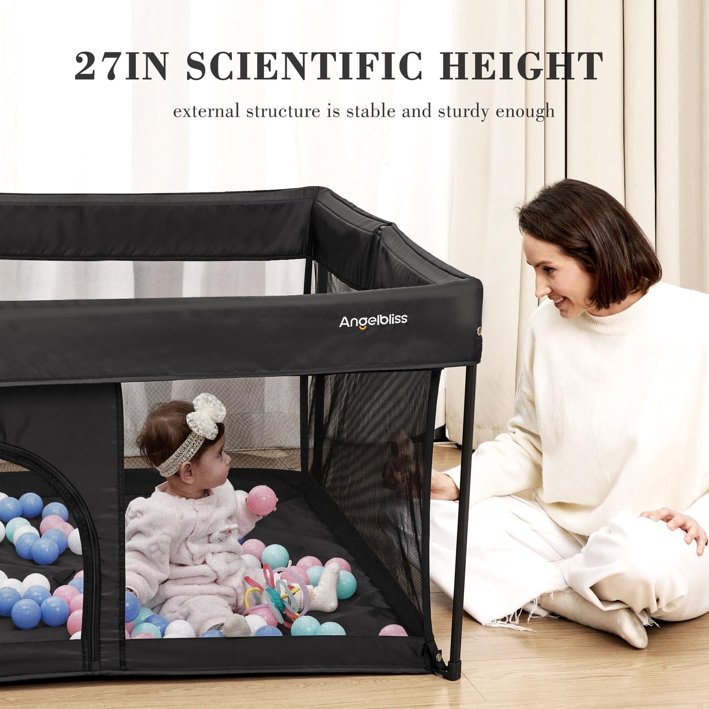 Angelbliss 50X50 Foldable Baby Playpen With Carrying Bag & Safety Lock - Astm F406 Certified Baby Fence For Indoor/Outdoor, Ligh