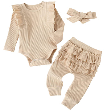 Fullfamous Infant Baby Girl Clothes Outfits,Fall Winter Romper Christmas Clothing Set 0-3 Months Ecru