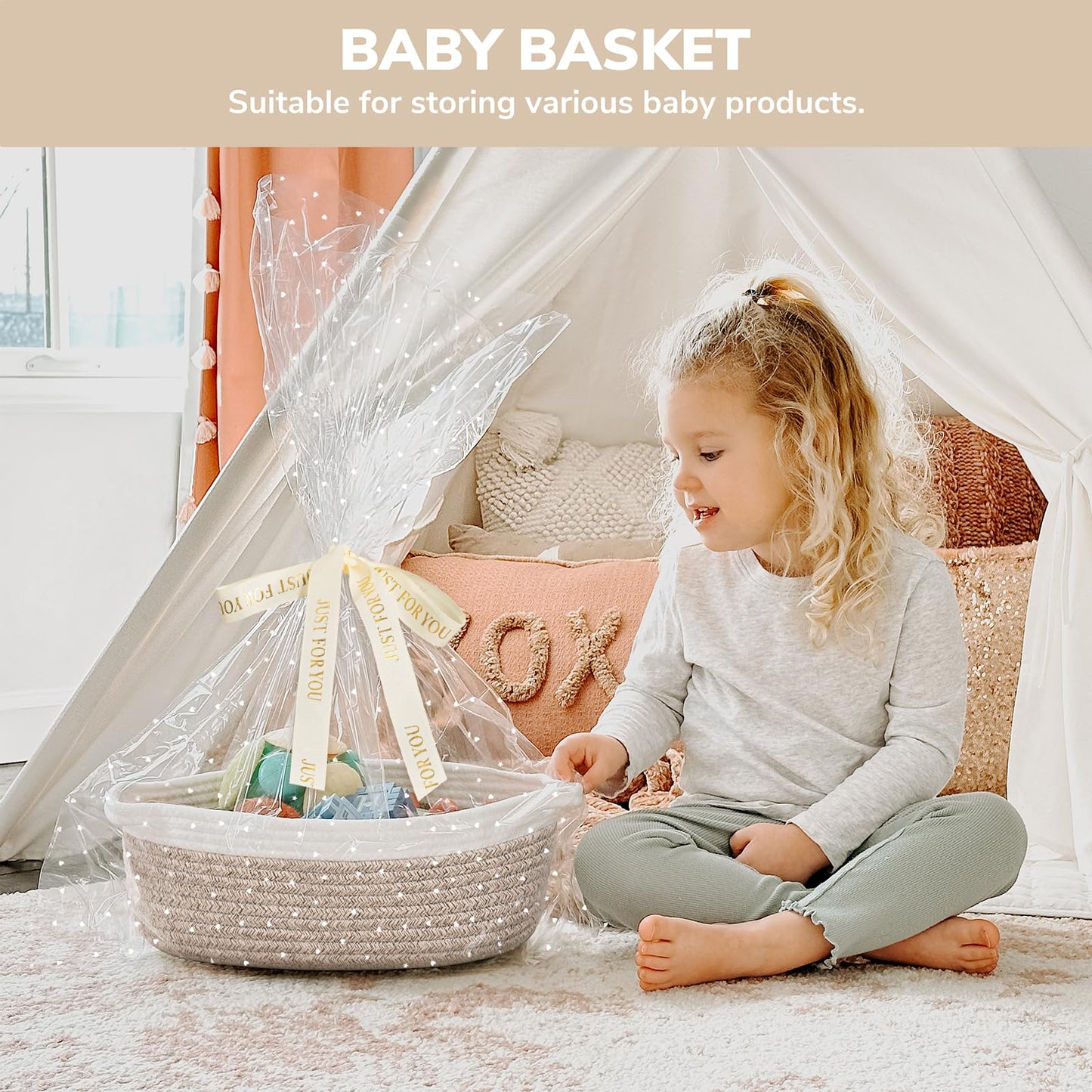 Chicvita Gift Basket Empty To Fill, Woven Baskets For Storage, Small Cute Basket For Baby, Dog Basket, Decorative Basket With Gi
