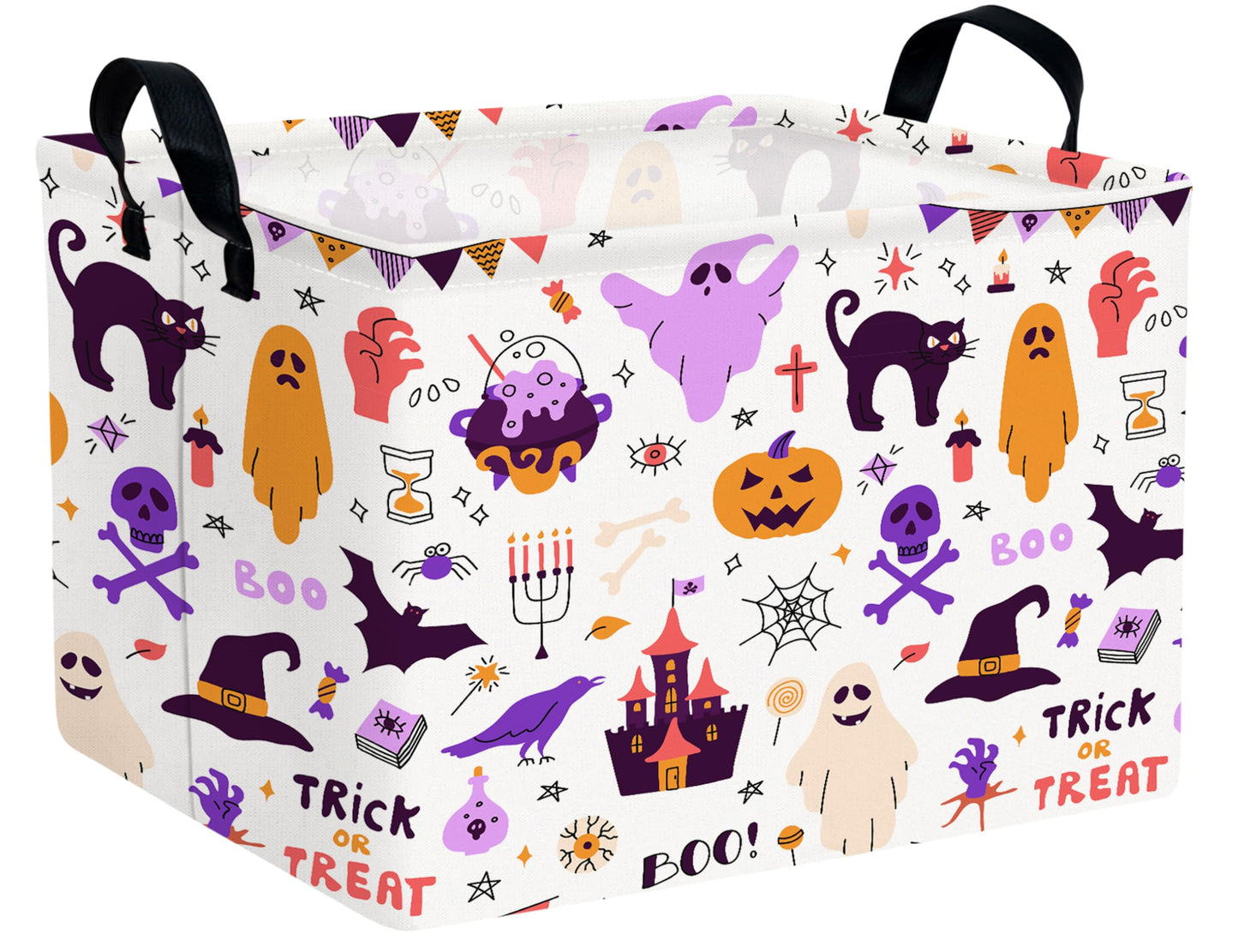 BOOHIT Large Halloween Themed Candy Gift Boo Basket for Kids Baby Personalized Adults Storage Bin Fall Decor(Purple Skull Castle