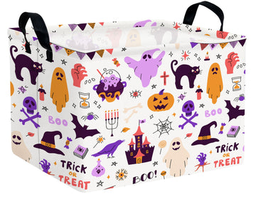 BOOHIT Large Halloween Themed Candy Gift Boo Basket for Kids Baby Personalized Adults Storage Bin Fall Decor(Purple Skull Castle