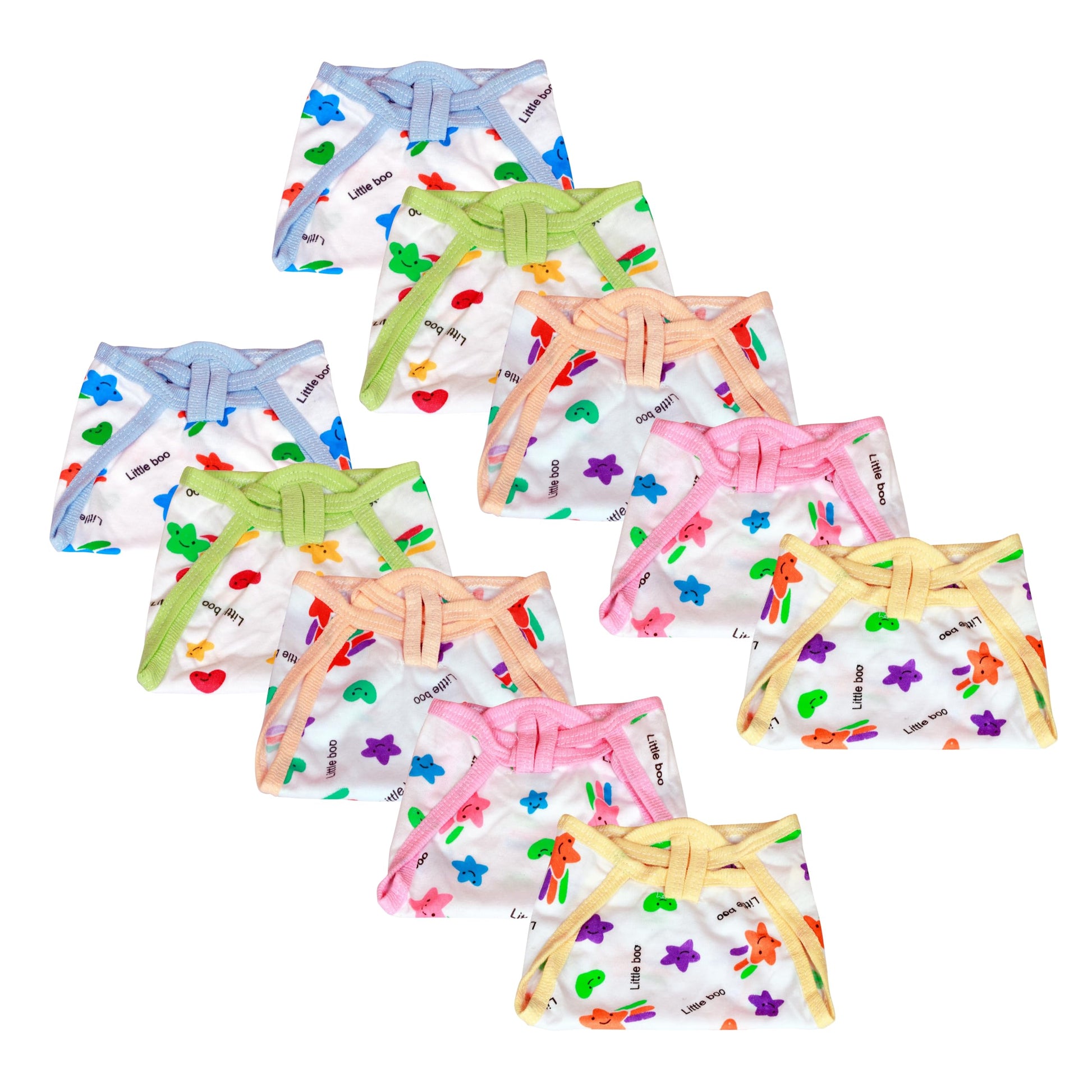 Little Boo New Born Baby Cotton Cloth Diapers/Langot/Nappy U Shaped Washable And Reusable Nappies (Multicolour,06 Months) Pack 