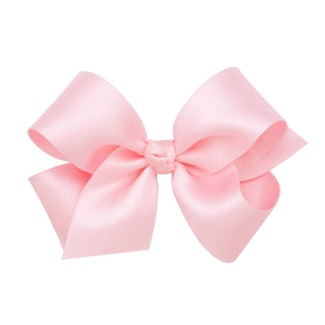 Wee Ones Girls' French Satin Hair Bow with a Knot Wrap Center, No-Slip Hair Clip, Handmade, Light Pink, Medium